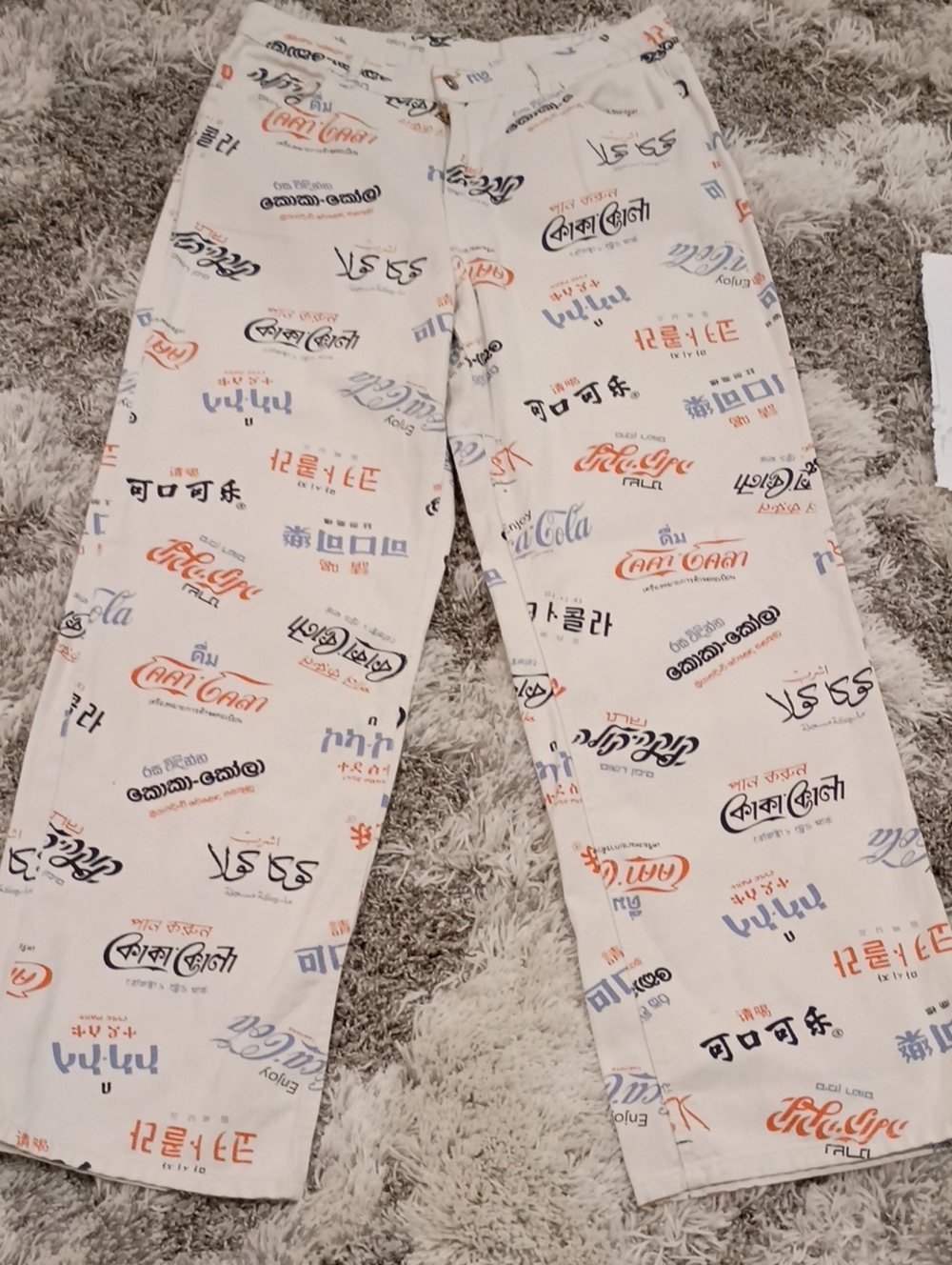 Divided White Wide-Leg Jeans with Multicolor Script Print